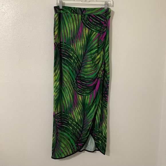 Purple Palm Leaf Tropical Vacation Asymmetrical Stretchy Summer Maxi Skirt PM - Picture 1 of 9
